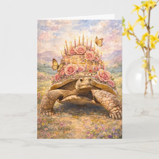 Carte Birthday Roses and Butterflies Sulcata turtle (Fleur jaune)