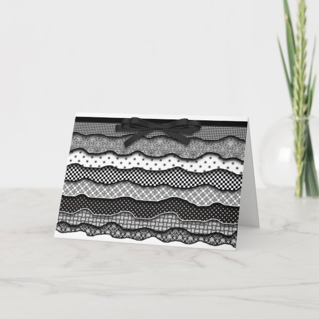 Carte Birthday, Ruffles-Black/White/Pattern, (Devant)