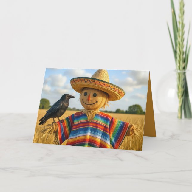Carte Birthday Scarecrow Wearing a Sombrero and Poncho (Devant)
