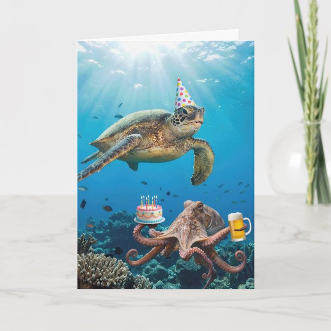 Carte Birthday Sea Turtle and Octopus Ocean Party (Devant)