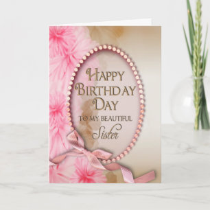 Carte Birthday - SISTER - Rose et Feminine