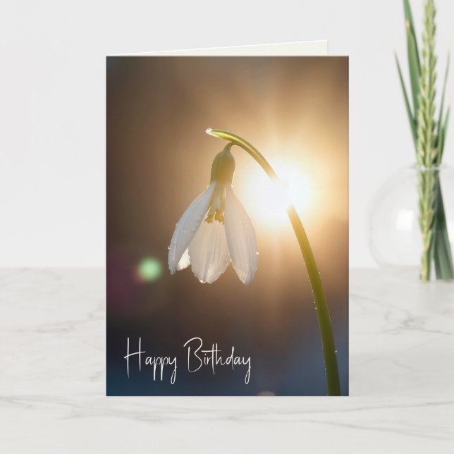 Carte Birthday Snowdrop with Dewdrops in Sunlight (Devant)