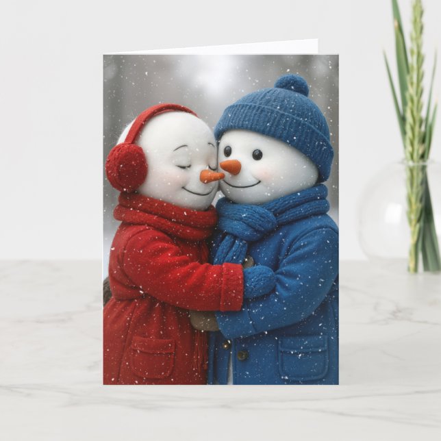 Carte Birthday Snowman Couple in Snowflakes (Devant)