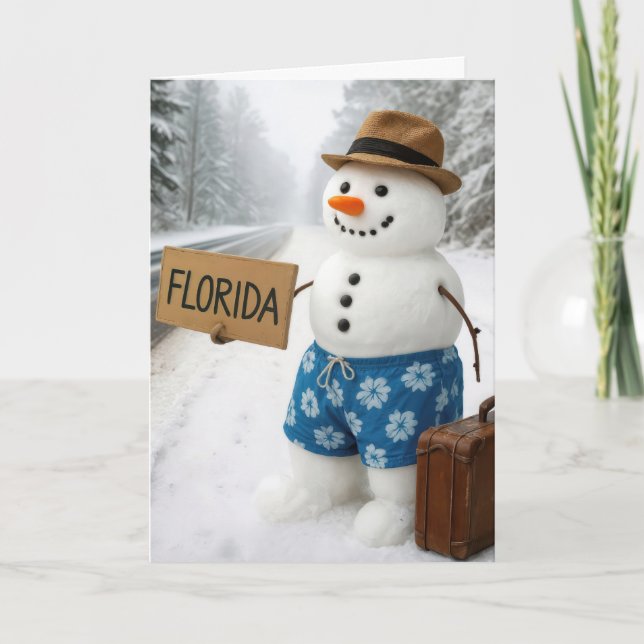 Carte Birthday Snowman Hitchhiking to Florida (Devant)