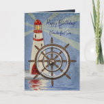 Carte Birthday, Son, Ship's Wheel, Helm<br><div class="desc">Card designed for the man who enjoys being on the water and/or ocean.   This nautical greeting
La carte est including for birthdays,  father's day,  invitations,  thank you,  thinking of you,  bon voyage etc.
Mug and other products may be available with similar image.</div>