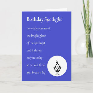 Carte Birthday Spotlight - un poème d'anniversaire amusa