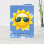 Carte birthday sun with sunglasses on sun with sky<br><div class="desc">sunglasses on sun with summer sky background for friend's birthday</div>