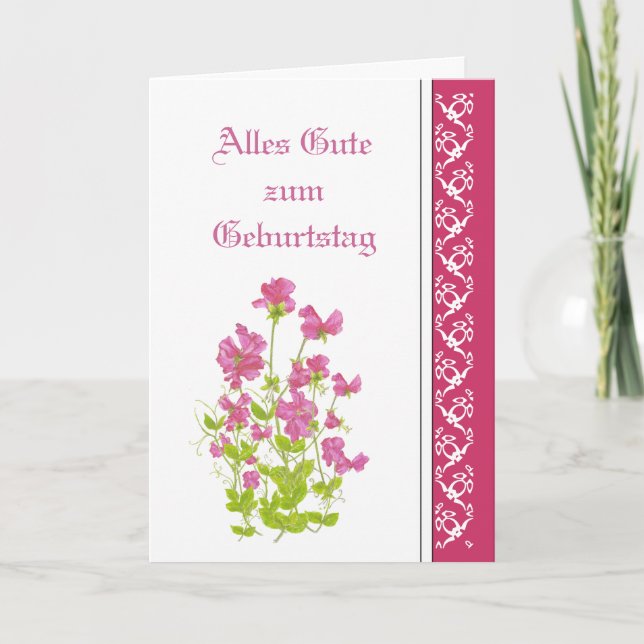 Carte Birthday, Sweet Peas, Garden Flowers German (Devant)