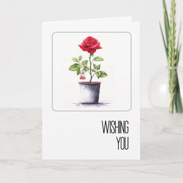 Carte Birthday Watercolor Red Rose Bush (Devant)