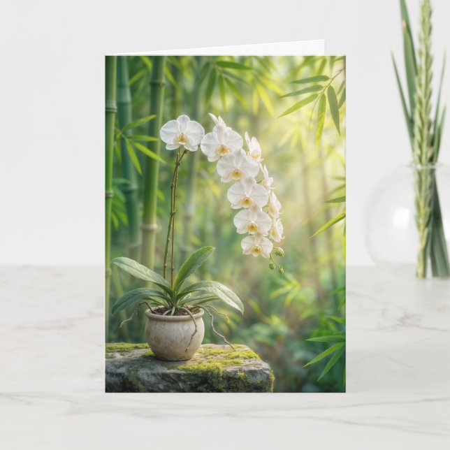 Carte Birthday White Orchids and Bamboo (Devant)
