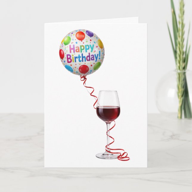 Carte Birthday Wine and Party Balloon (Devant)