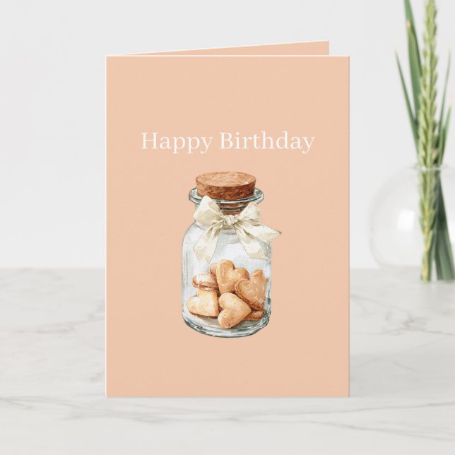 Carte Biscuits Cœur en Pot Blanc Ruban Anniversaire (Devant)