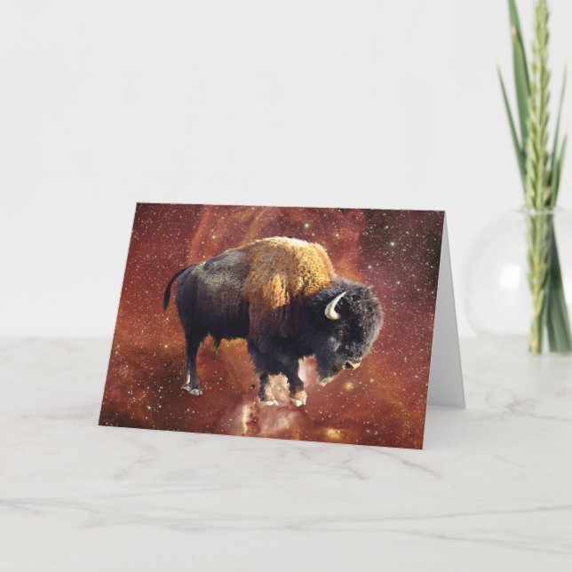 Carte Bison Buffalo Wildlife Outer Space Grey Card (Devant)