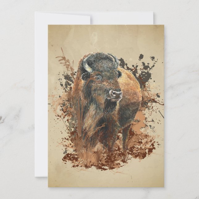 Carte Bison buffle animal faune flore peinture aquarelle (Devant)