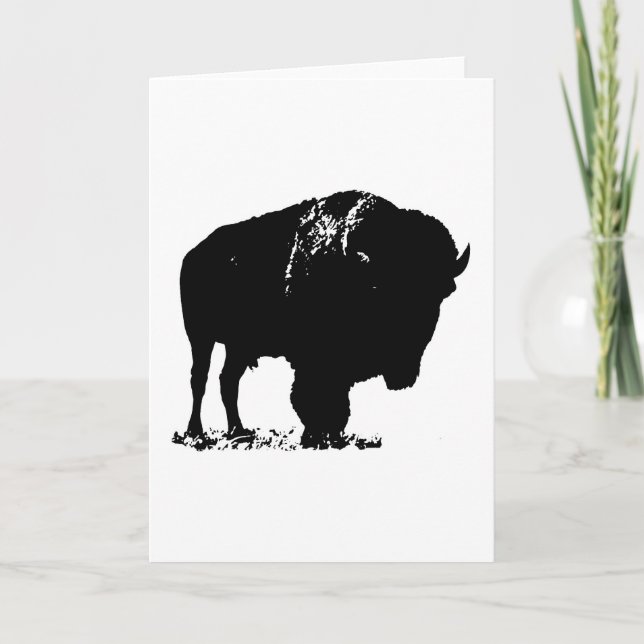 Carte Bison de bison noir et blanc Pop Art (Devant)