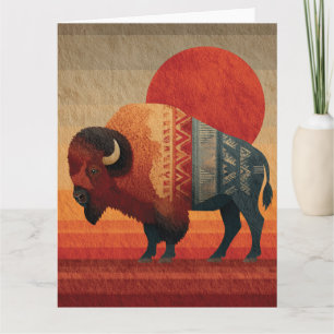 Carte Bison stylisé avec Motifs amérindiens