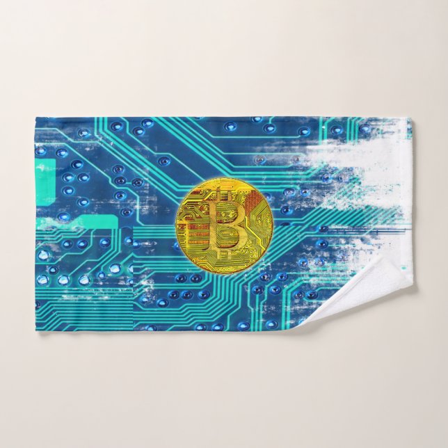 Carte Bitcoin Cryptomonnaie et circuit (Serviette à main)