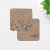 Carte Biz Carré Rustique Kraft Fleur sauvage Flora