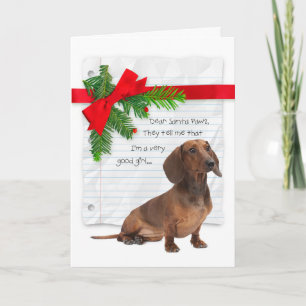 Carte Bizarre Dachshund Bonne Fille Noël