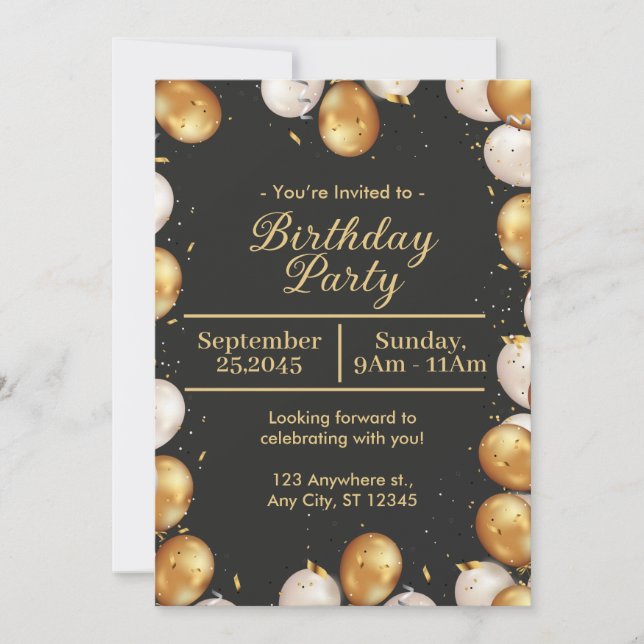 Carte Black and Gold Simple Birday Party (Devant)