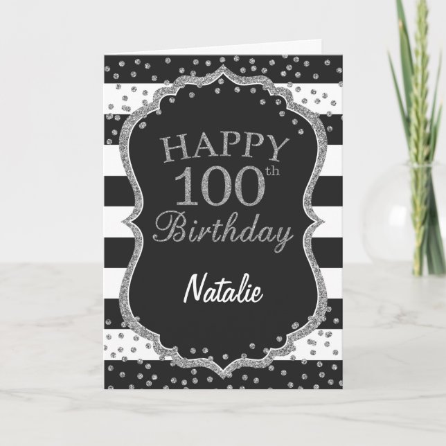 Carte Black and Silver Glitter 100th Birthday (Devant)