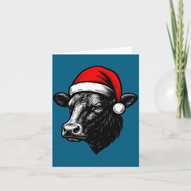 Carte Black Angus Rancher Christmas Cow Santa Hat Farmer (Devant)