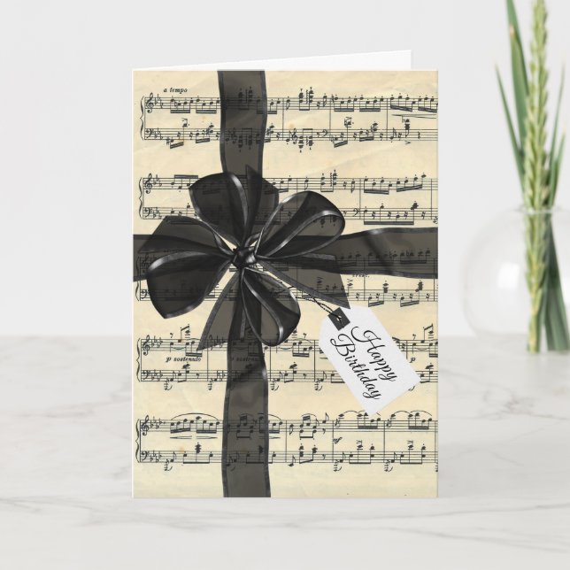 Carte Black Birthday Bow On Vintage Music  (Devant)