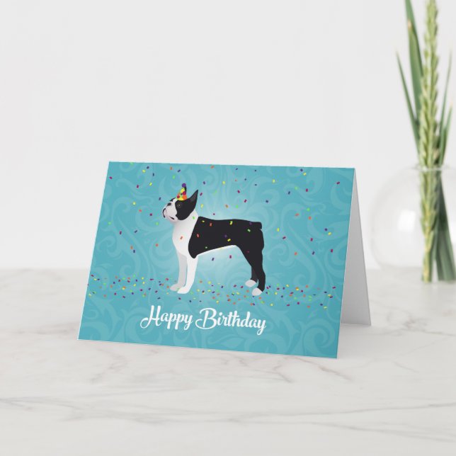 Carte Black Boston Terrier Joyeux design d'anniversaire (Devant)