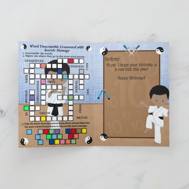 Carte Black Boys Karate Secret Message Joyeux anniversai (Intérieur)