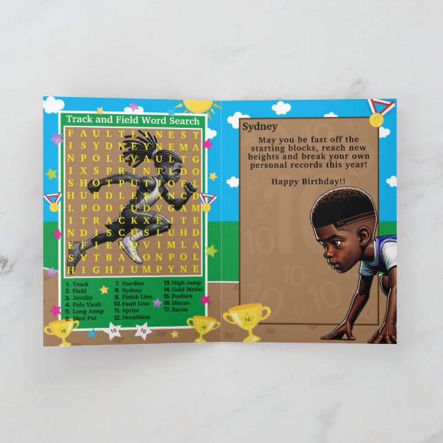 Carte Black Boys Track Star Word Recherche Joyeux Annive (Intérieur)