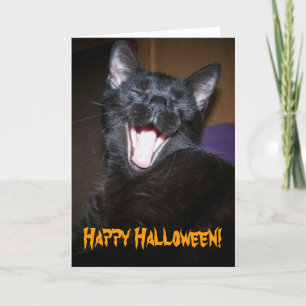 Carte Black Cat Big Yawn Happy Halloween Salutation