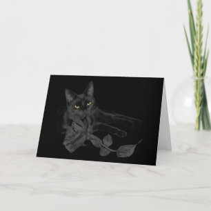 Carte Black cat, Black Rose Grey Card
