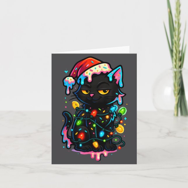 Carte Black Cat Christmas Ice Cream Drip Santa Hat Cute  (Devant)
