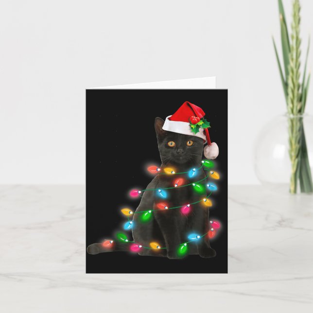 Carte Black Cat Christmas Light Cat Lover Christmas  (Devant)