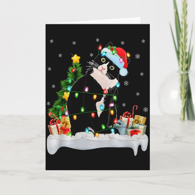 Carte Black Cat Christmas Lights Santa Hat Black Cat Lov (Devant)