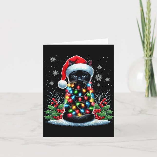 Carte Black Cat Christmas Santa Hat Funny Meowy Cat  (Devant)