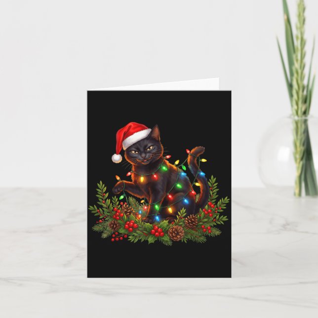 Carte Black Cat Christmas Santa Hat Funny Meowy Cats Wom (Devant)