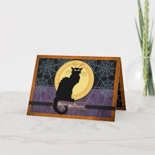 Carte Black Cat et Spider Webs sur la nuit d'Halloween
