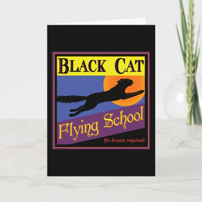 Carte Black Cat Flying School Vintage Halloween Art (Devant)