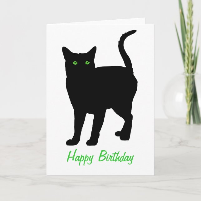 Carte Black Cat Green Eyes Anniversaire (Devant)