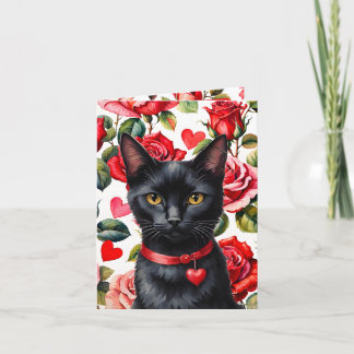 Carte Black Cat Maximalist Roses & Hearts Pun Valentine