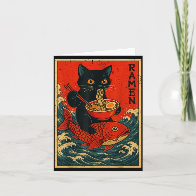 Carte Black Cat Ramen Japanese Graphic Tees For Men Wome (Devant)