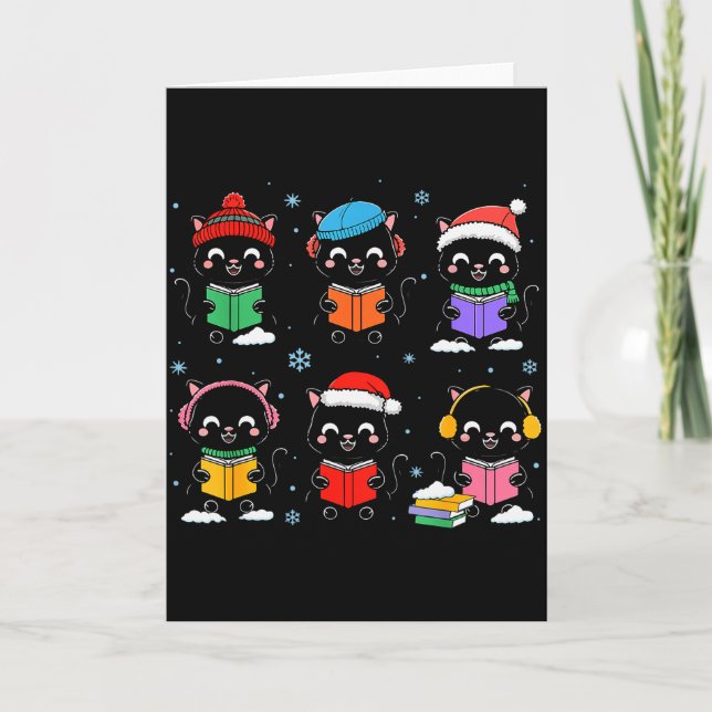 Carte Black Cat Reading Book Christmas For Bookworm Cat  (Devant)