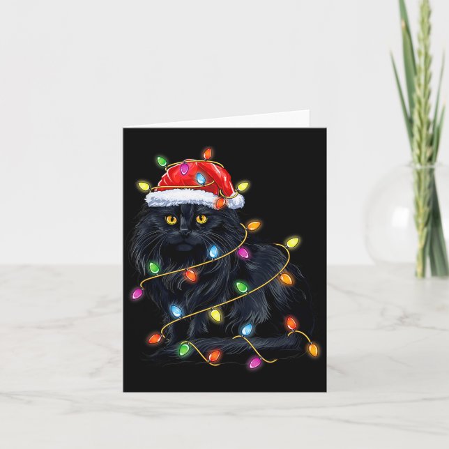 Carte Black Cat Shirt Christmas Lights Funny Santa Cat F (Devant)