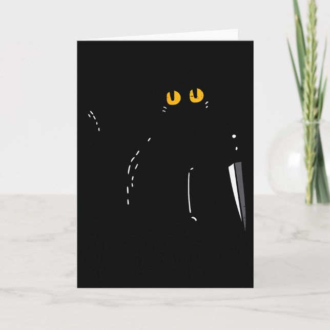Carte Black Cat What Knife Funny Murderous Halloween Pet (Devant)