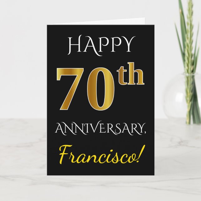 Carte Black, Faux Gold 70e anniversaire Mariage + Nom (Devant)