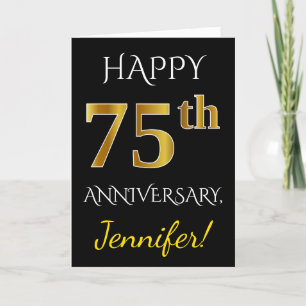 Carte Black, Faux Gold 75e anniversaire Mariage + Nom