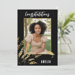 Carte Black Félicitations Gold Foliage Graduate Photo