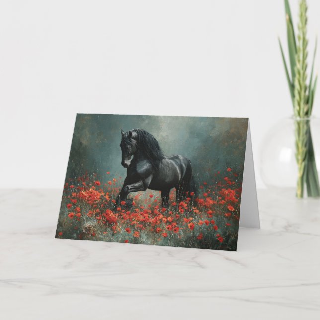 Carte Black Friesian Stallion Red Poppies (Devant)