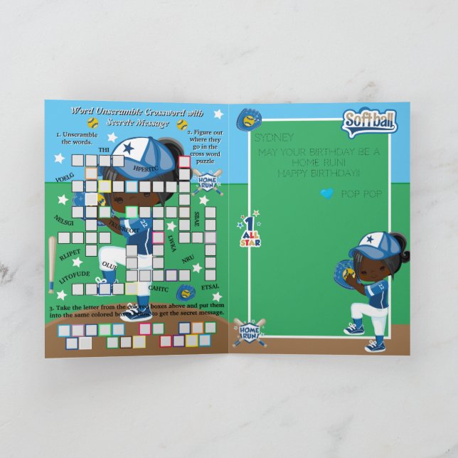 Carte Black Girls Softball Message secret Bonne Annivers (Intérieur)